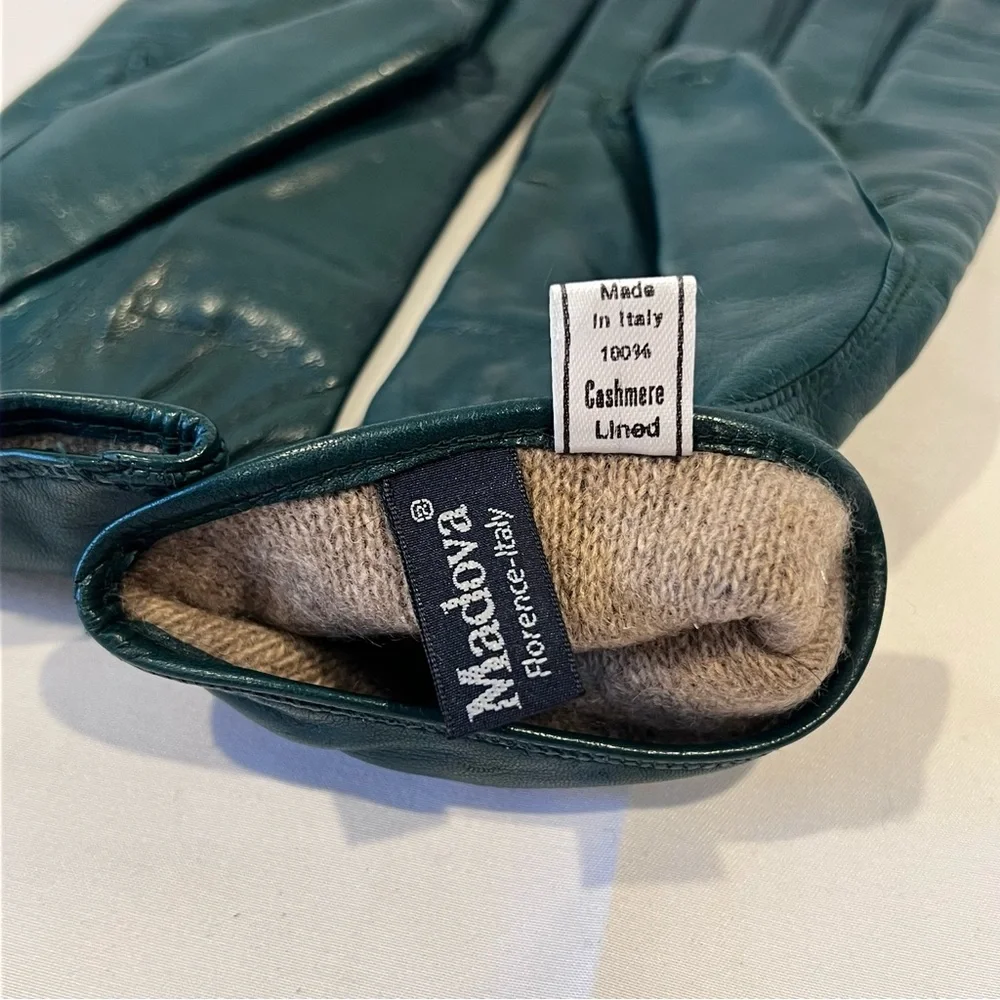 Madova Firenze Italy Cashmere Lined Leather Gloves Women’s Size 7 Green NWT